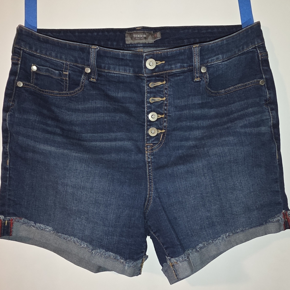 torrid Dark Blue High-Rise Button-Front Jean Shorts